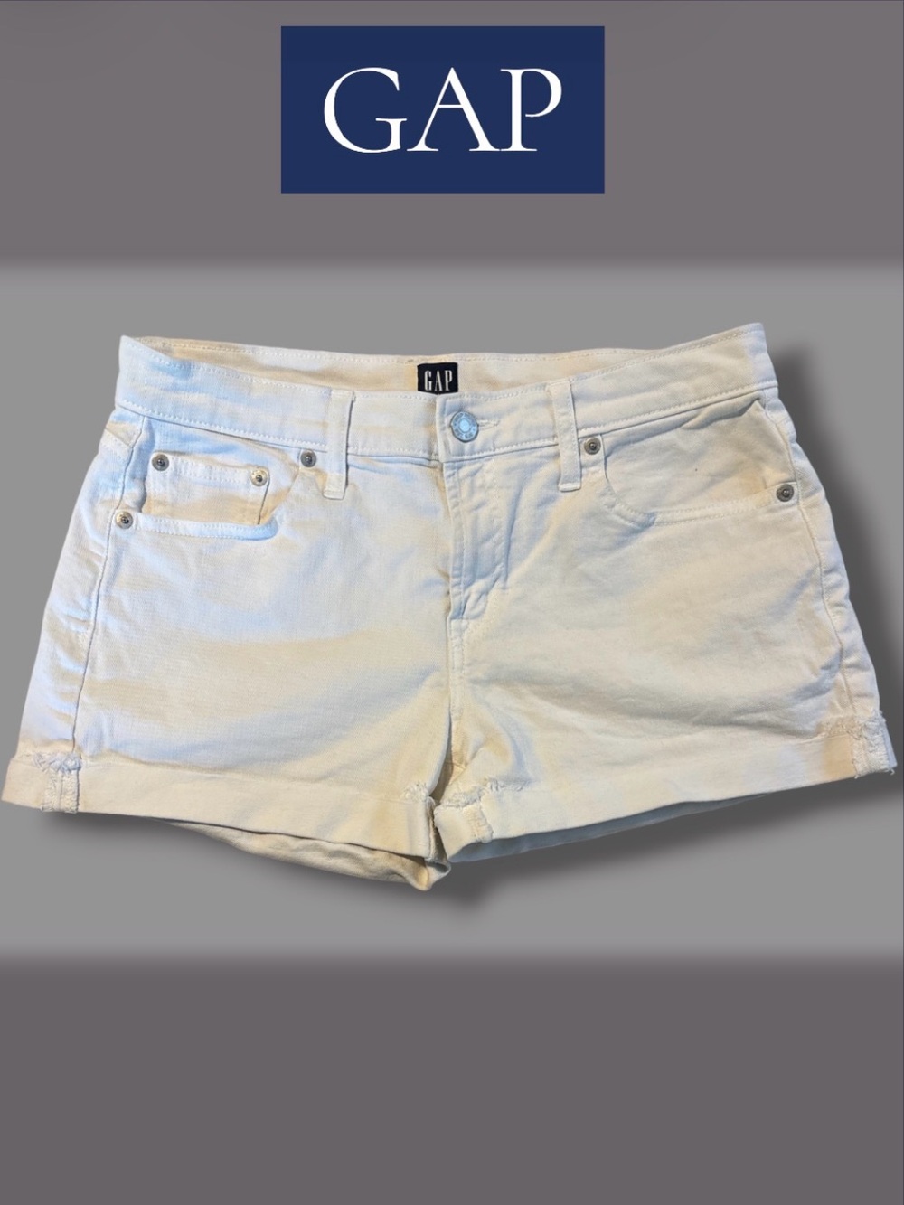 GAP White Stretch Denim Cuffed Shorts Size 26 5" Inseam